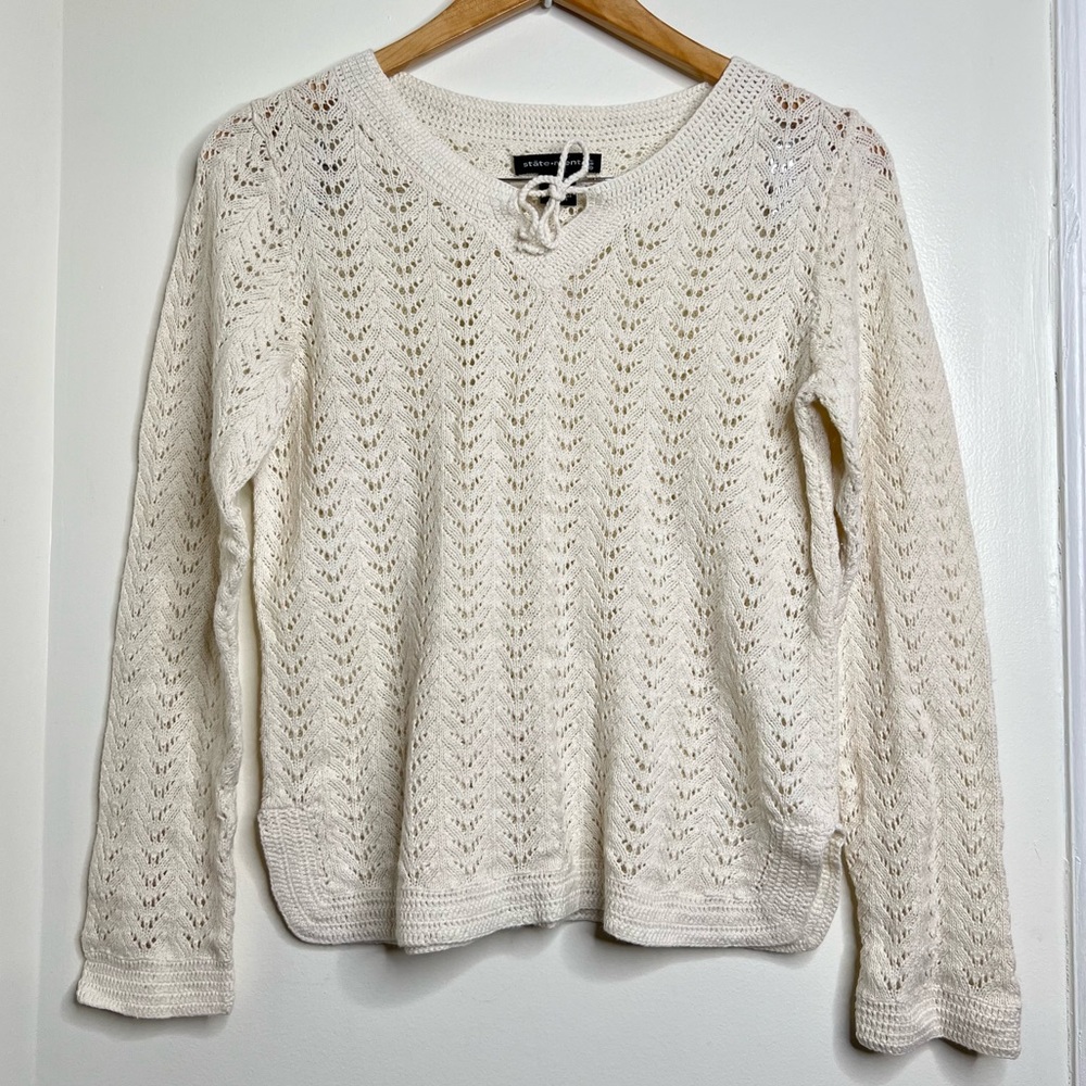 Statements Cotton Linen Blend Sweater Size Large Cream Color Spring Boho Beach